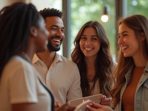 Group of diverse young people talking and laughing