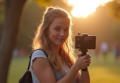 Person vlogging outdoors